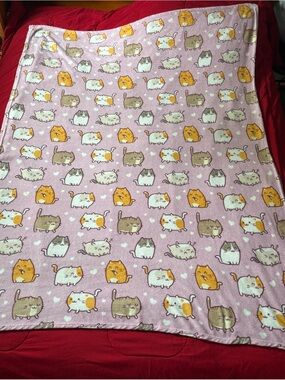 Kawaii Pink Fleece Plush Throw Blanket with Cats Kittens